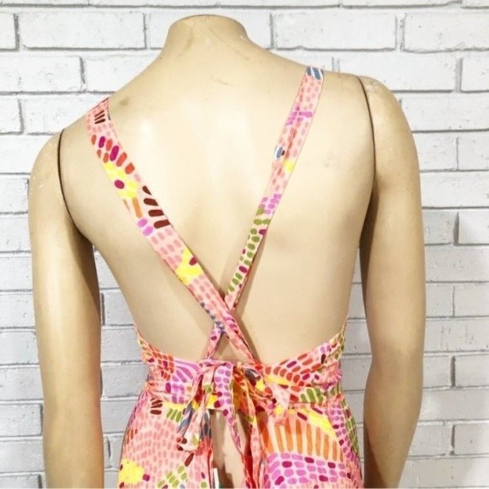 Farm Rio Mixed Pink Prints Maxi Dress Tropical Banana Tiered Halter Multi S - Picture 12 of 16